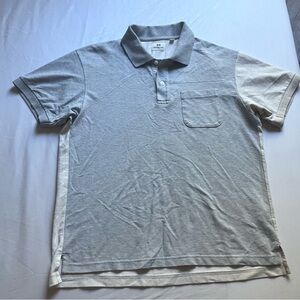 ENGINEERED GARMENTS x UNIQLO grey cream colorblock patchwork short sleeve polo
